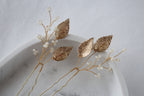 Gold Leaf Wedding Hair Pins: Pearl Bridal Hair Accessory