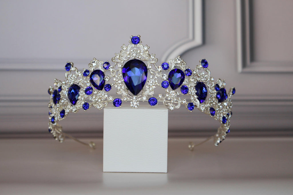 Sapphire Blue tiara Royal crown, Blue princess tiara