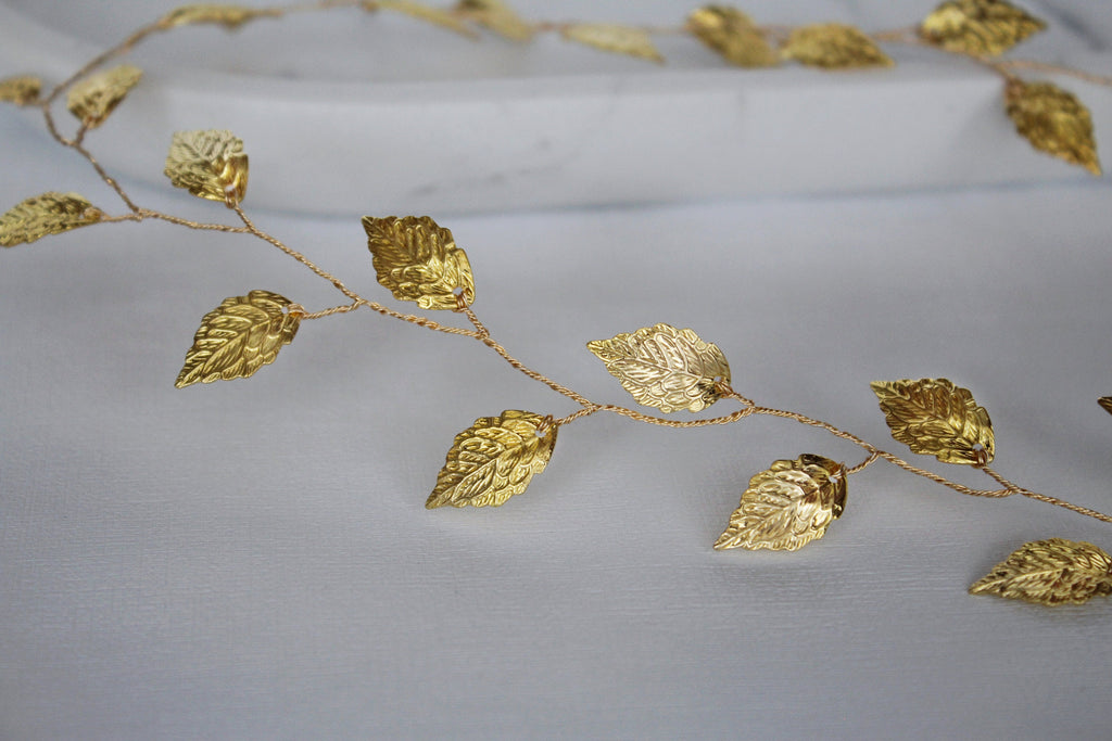 Gold Leaf Wedding Hair Vine: Bridal Headband, First Communion Wreath