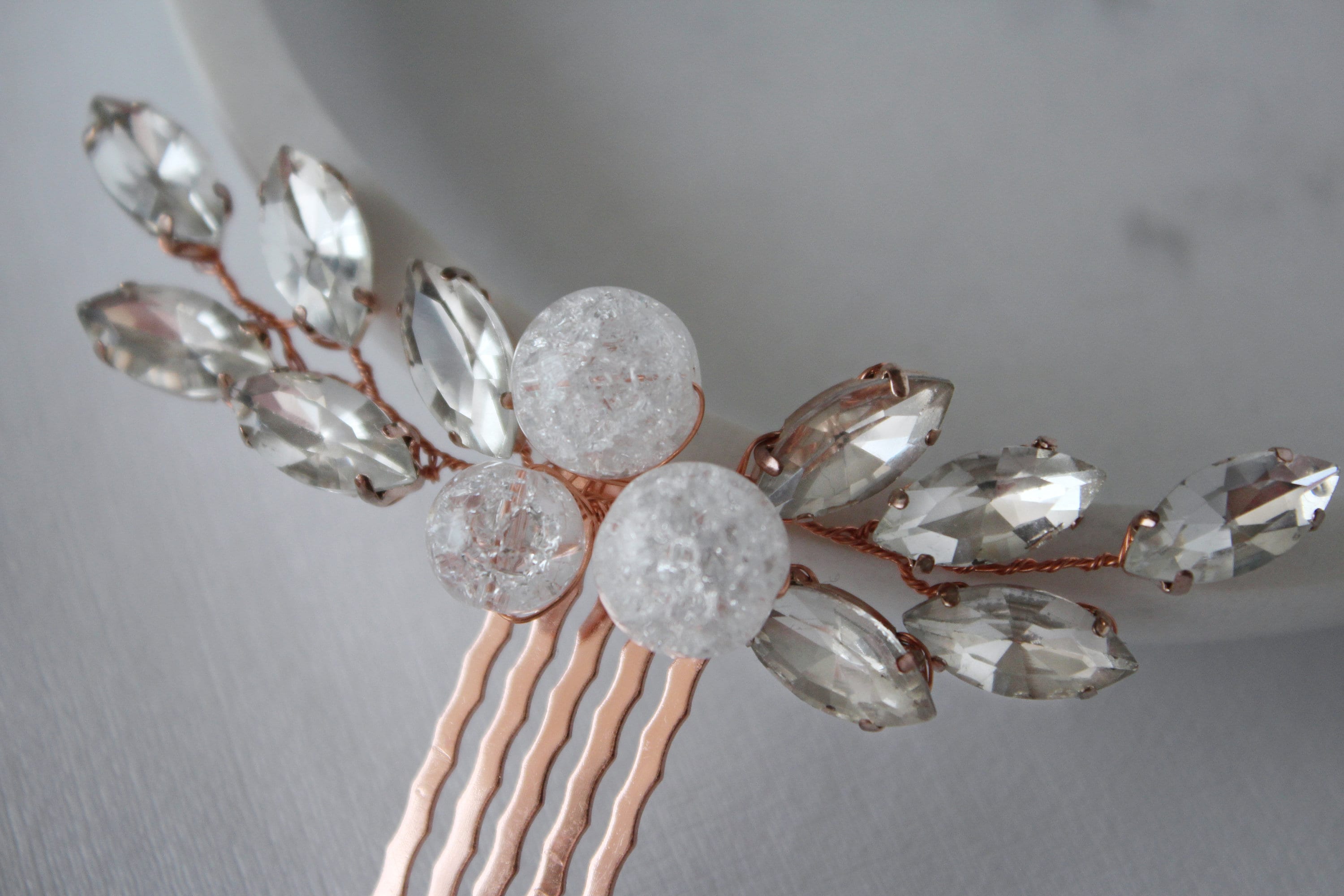 Rose Gold Bridal Hair Comb: Quartz Crystal Headpiece