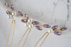 Purple Crystal Bridal Hair Pins: Lavender Wedding Hair Piece