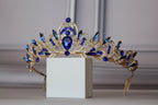 Blue and Gold Sapphire Crown, Bridal Wedding Tiara, Prom & Quinceañera Tiara