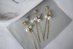 Pearl Crystal Wedding Hair Pins: Gold Bridal Hair Accessory, Set of 3
