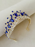 Sapphire Blue gold crown, Quinceanera tiara