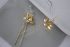 Gold Leaf Pearl Hair Pins: Bridal Rhinestone Hair Piece