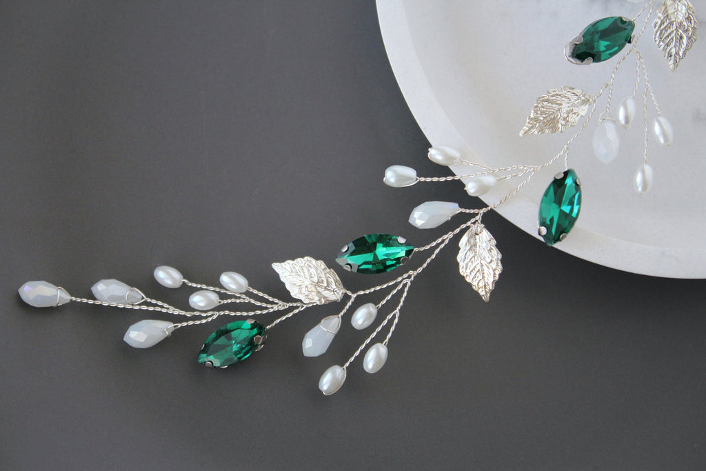 Emerald Bridal Hair Vine: Green Wedding Headpiece