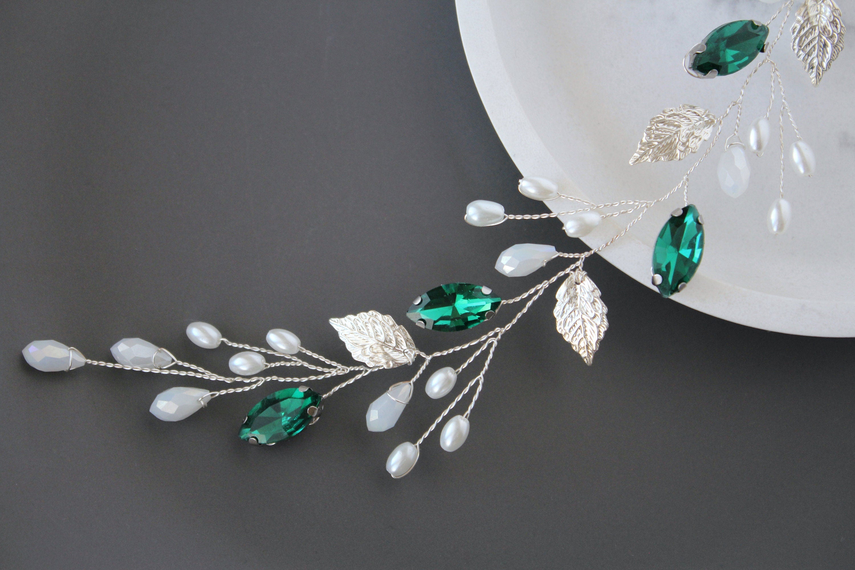 Emerald Bridal Hair Vine: Green Wedding Headpiece