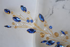 Sapphire Blue Wedding Hair Vine: Gold Bridal Hair Piece
