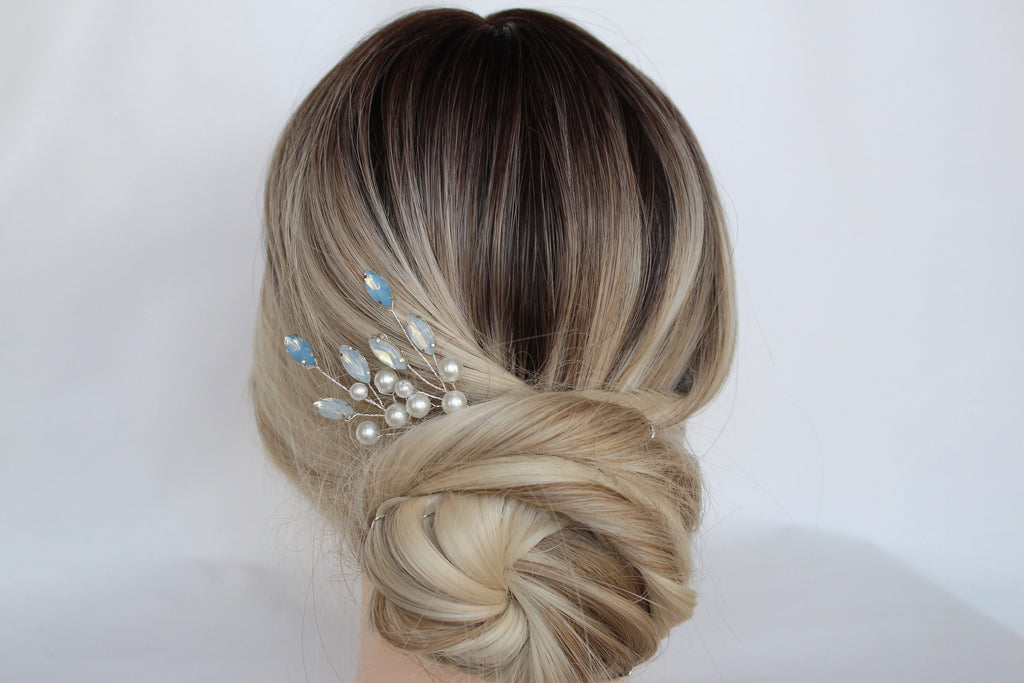 Blue Opal Pearl Hair Pins: Bridal Hair Accessories
