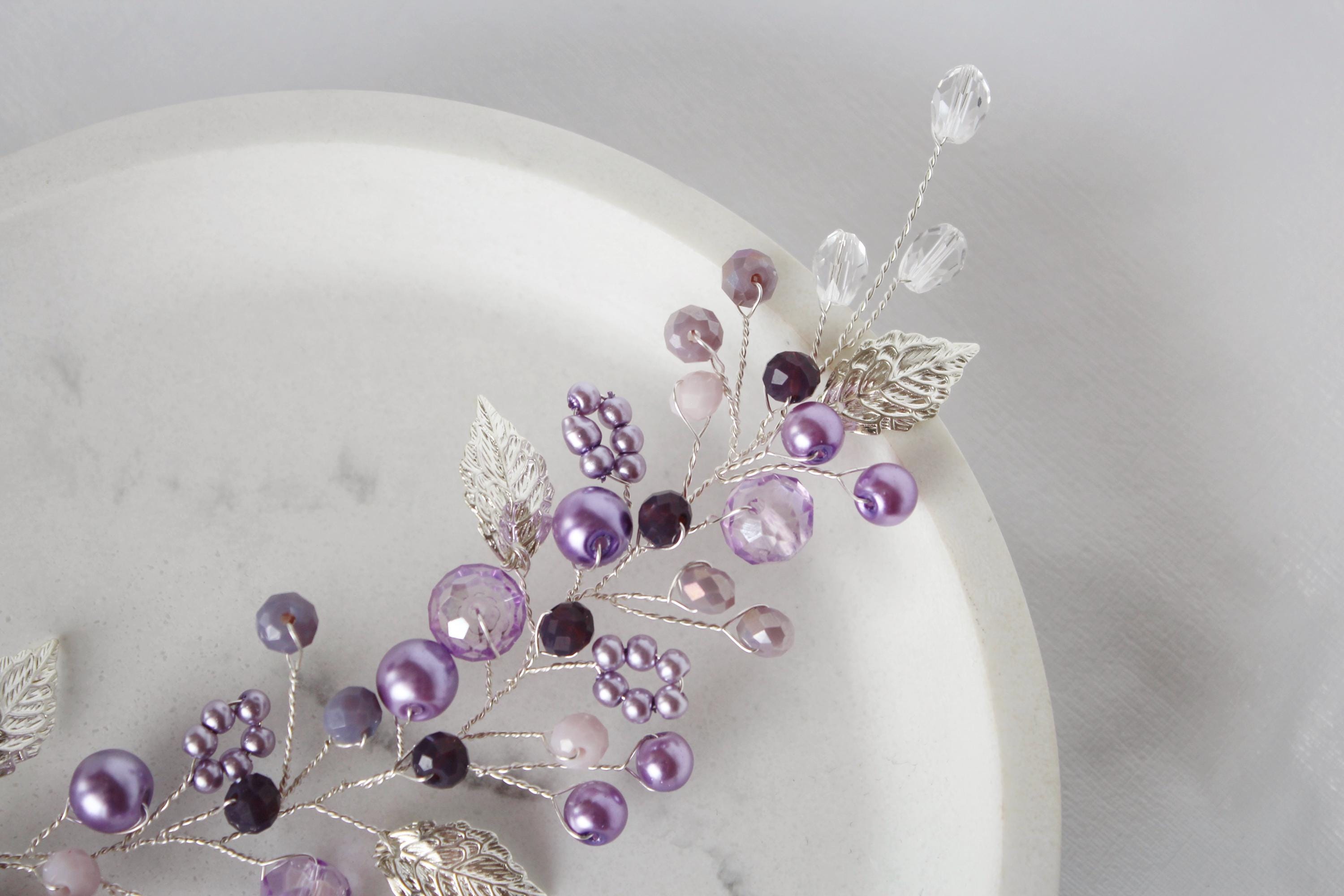 Purple Pearl Hair Vine: Lavender Bridal Headband, Amethyst Jewelry