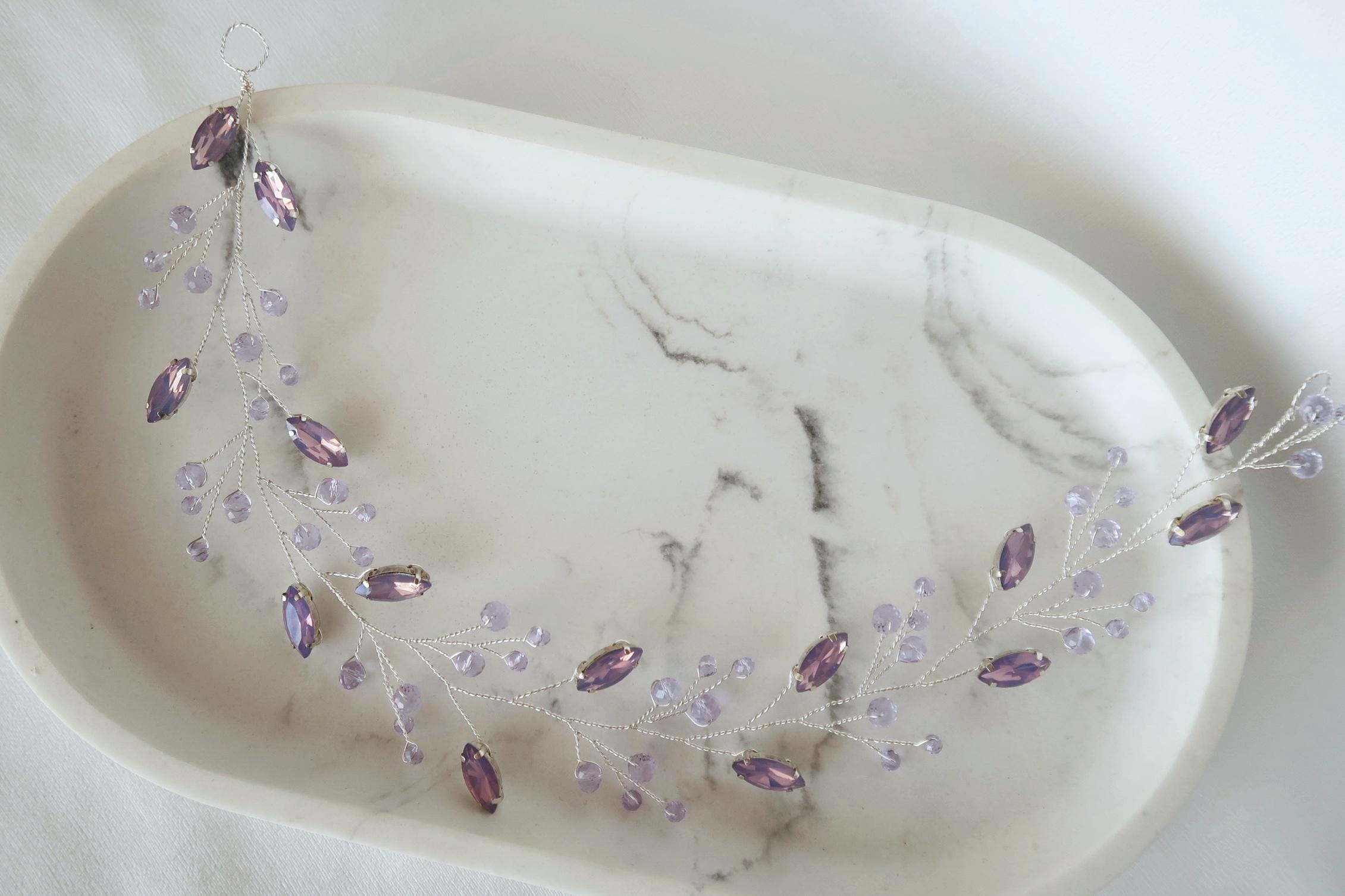 Purple Bridal Headband: Lavender Opal Hair Vine, Amethyst Jewelry