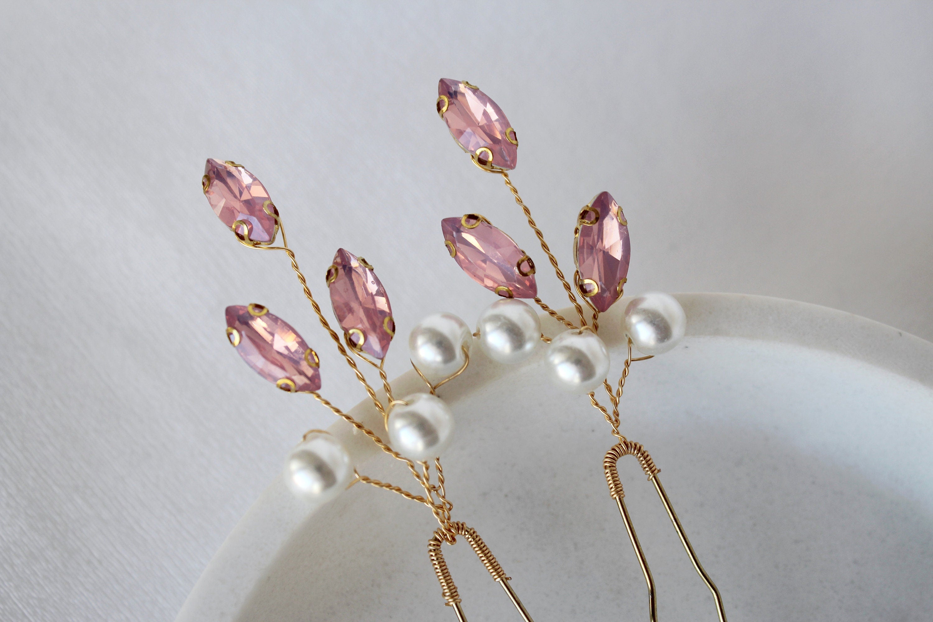 Pink Opal Crystal Hair Pins: Wedding Hair Piece