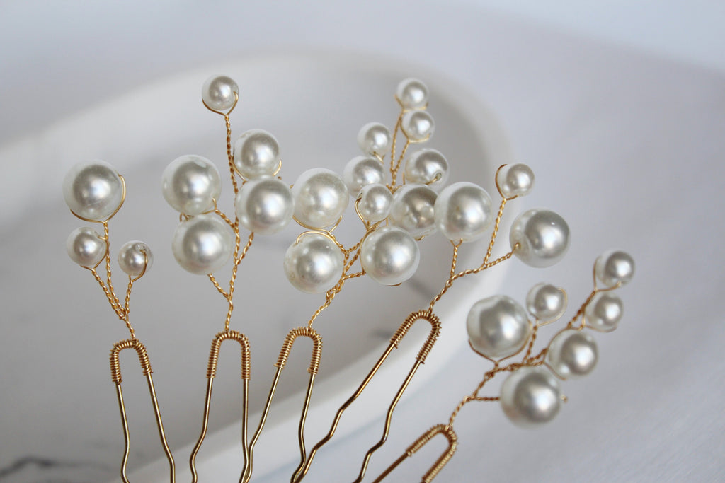 Gold Pearl Hair Pins: Bridal Wedding Hair Accessory