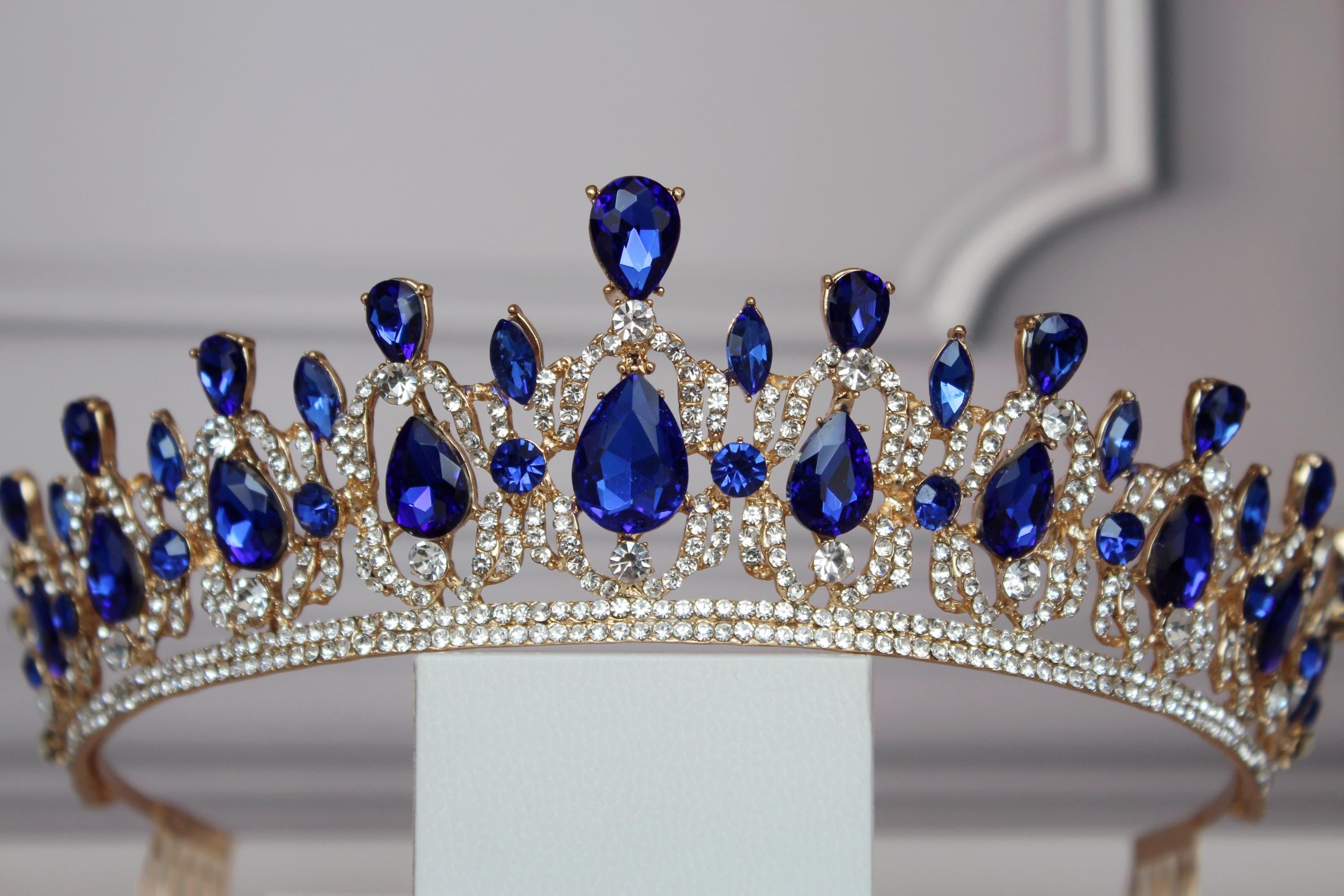 Royal Sapphire Blue Tiara Hairpiece, Light Blue Kids Princess Crown