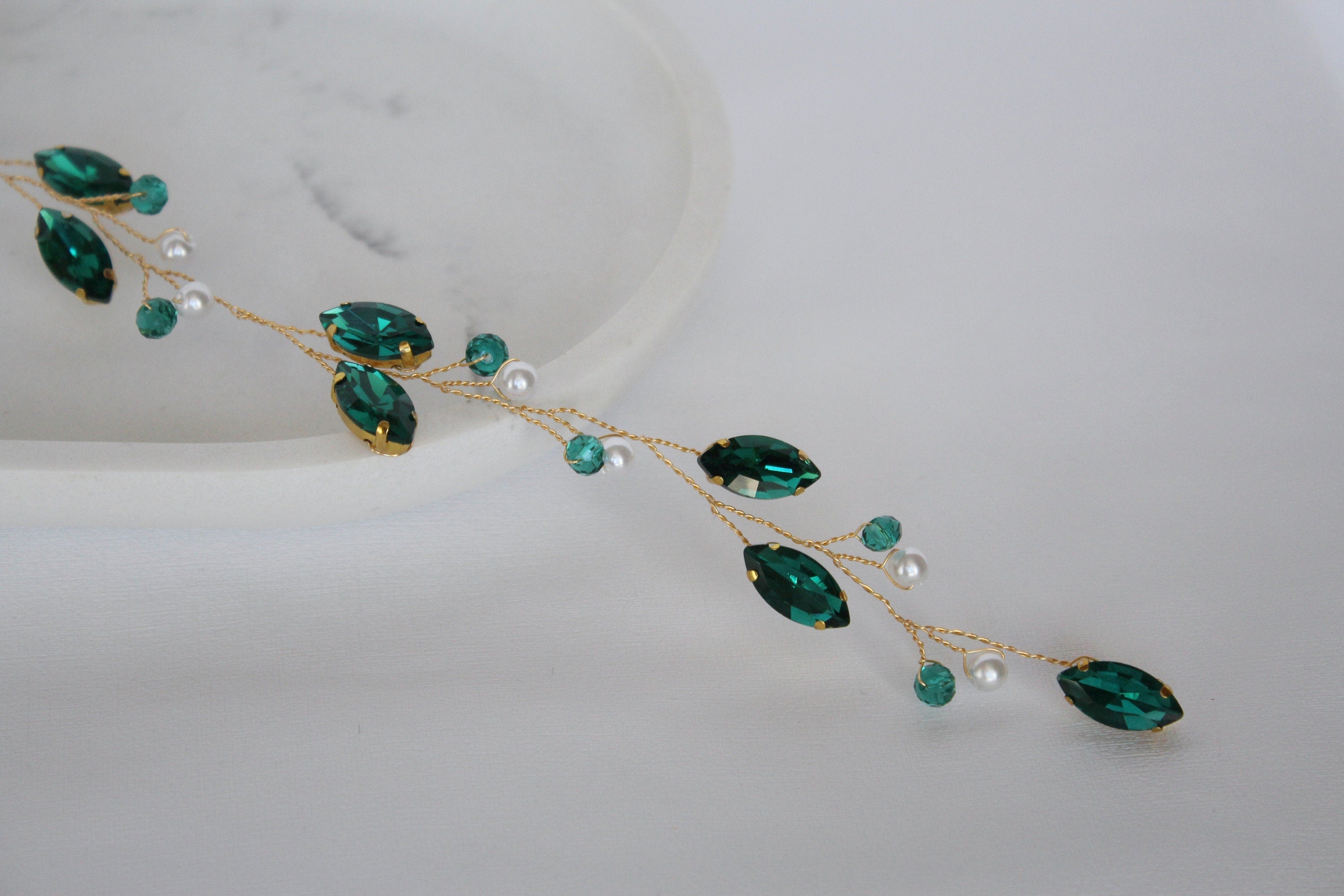 Emerald Hair Vine: Green Pearl Bridal Headpiece