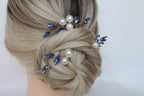 Sapphire Blue Pearl Hair Pins: Bridal Wedding Hair Piece