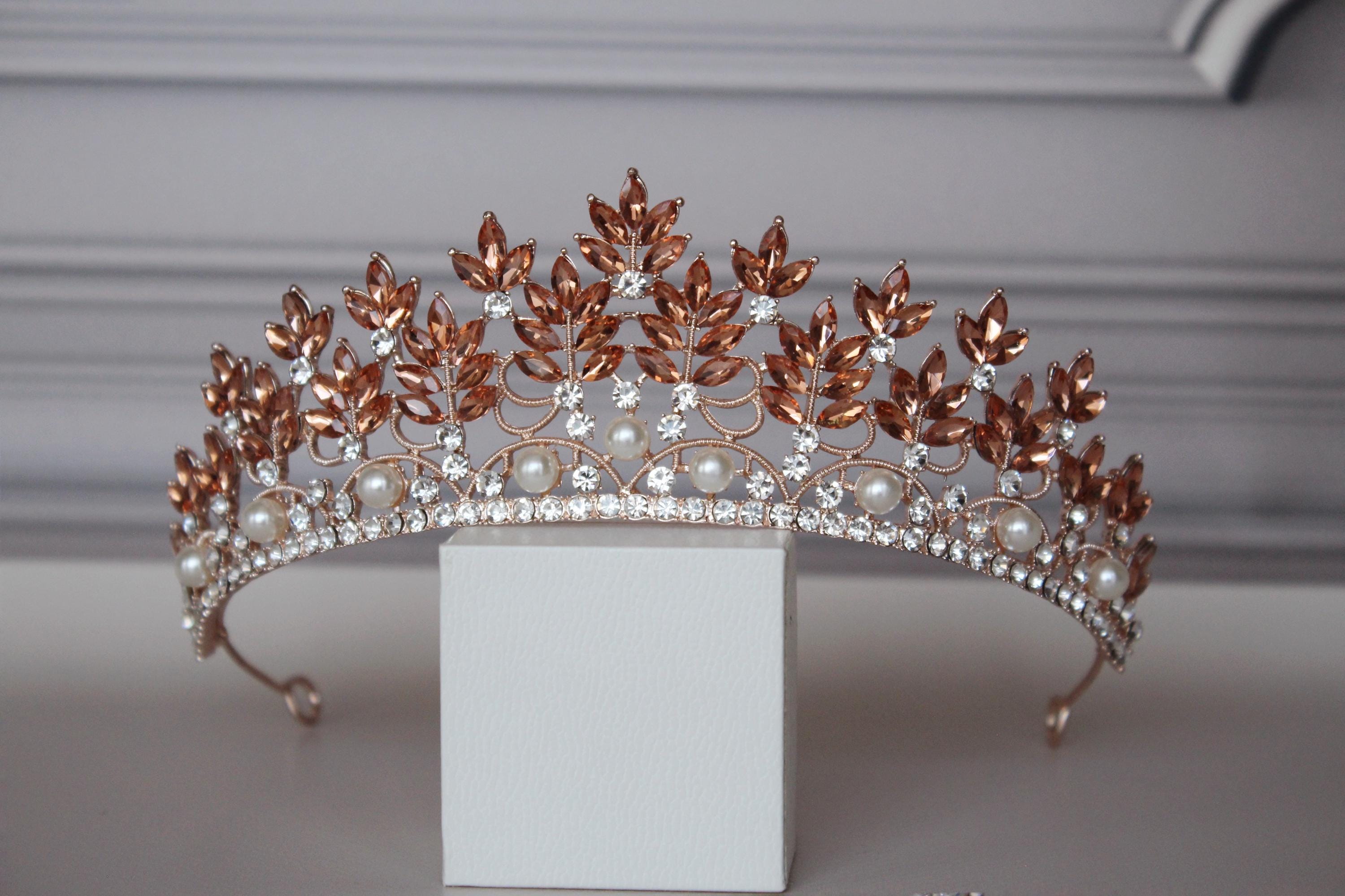 Rose Gold Tiara, Champagne Tiara, Pearl Bridal Tiara