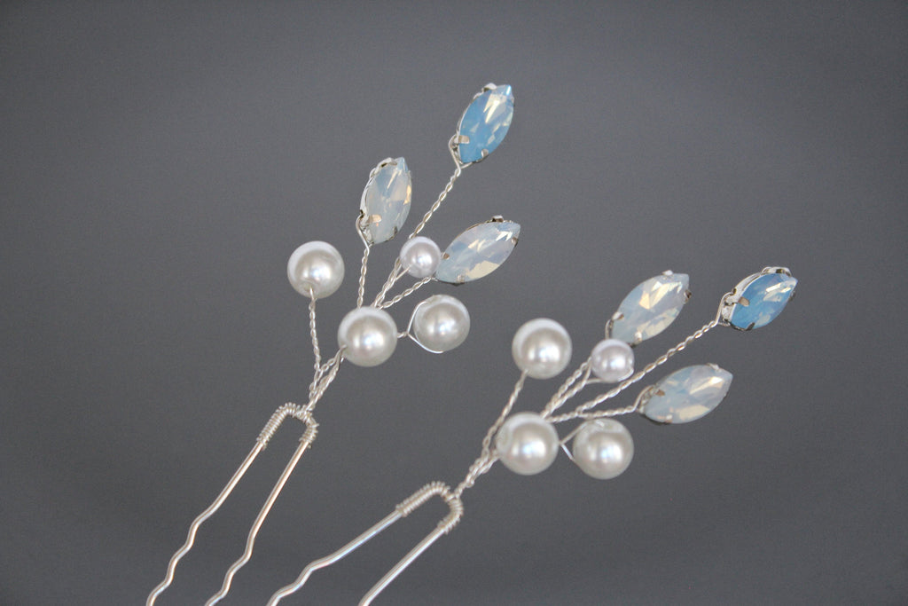 Blue Opal Pearl Hair Pins: Bridal Hair Accessories