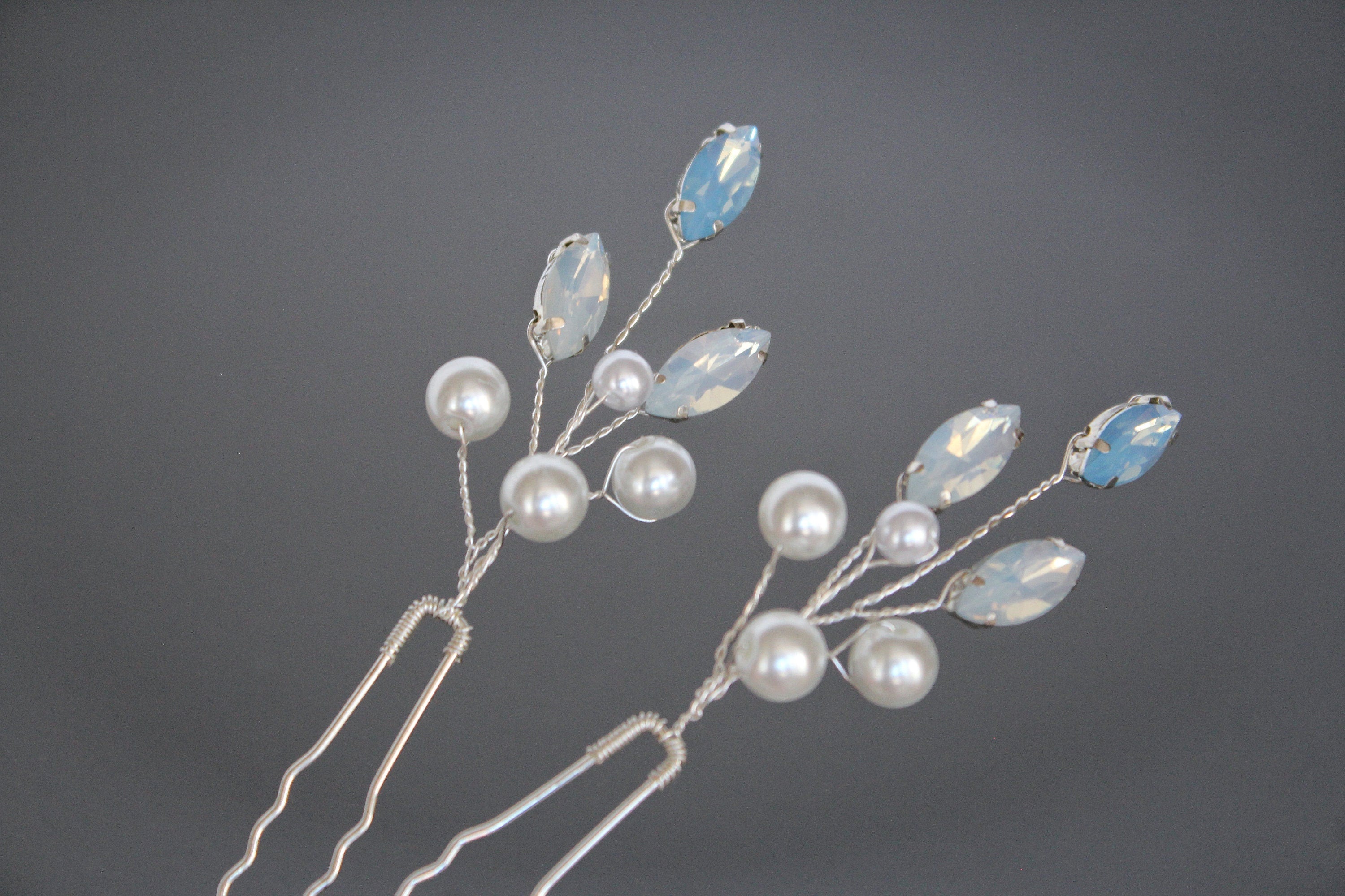 Blue Opal Pearl Hair Pins: Bridal Hair Accessories