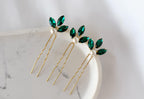 Emerald Green Pearl Hair Pins, Set of 3 Elegant Wedding Hair Accessories