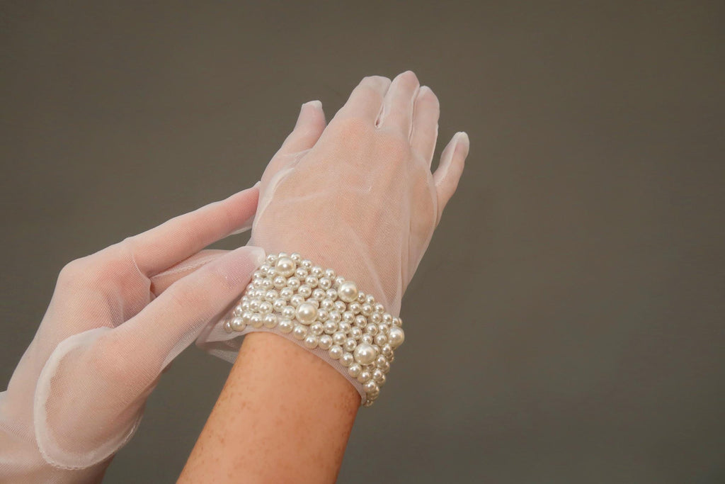 Bridal Gloves, Short White Tulle Gloves