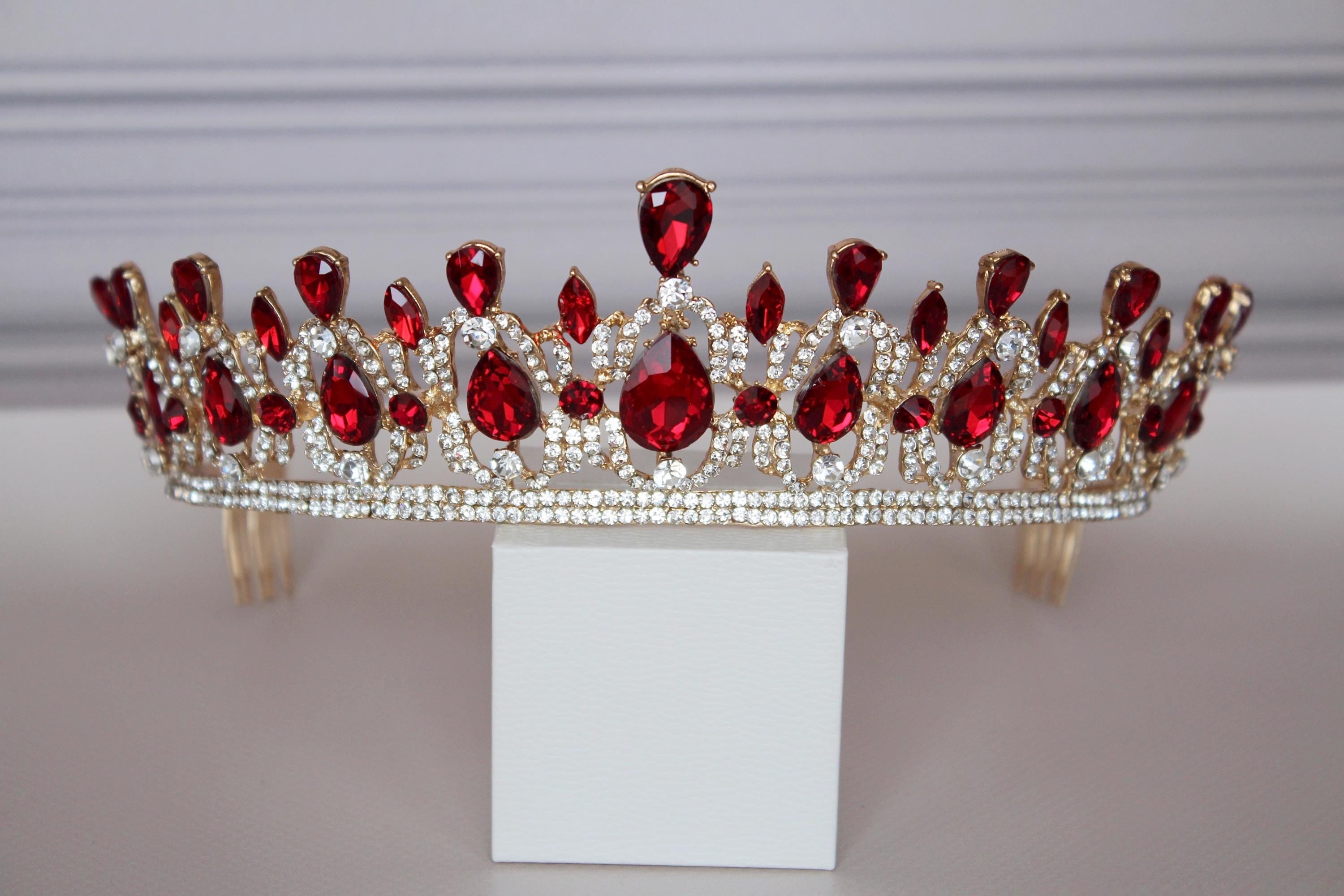 Red tiara-headpiece, Gold Quinceañera crown
