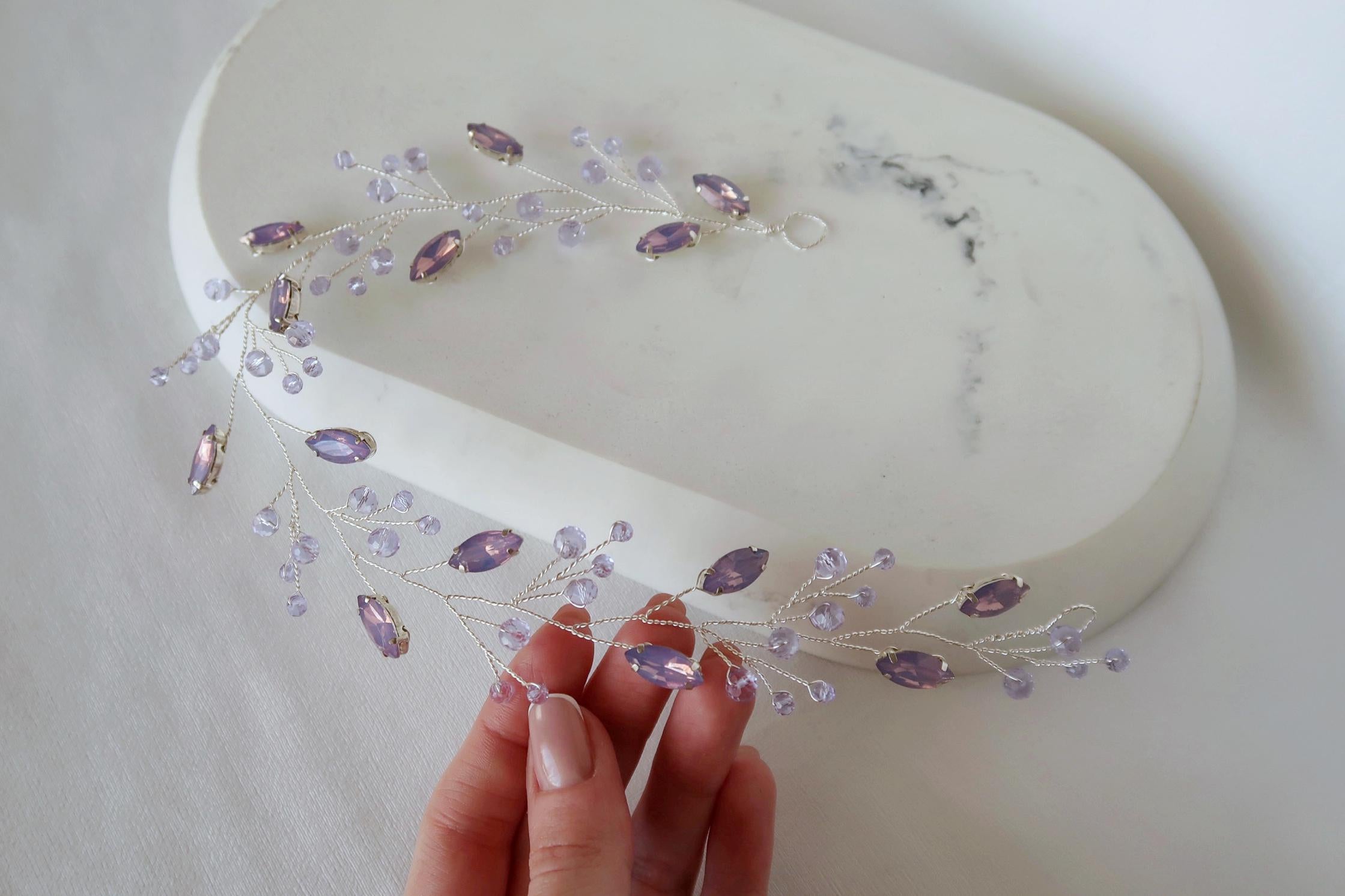 Lavender Crystal Hair Vine: Bridal Headpiece