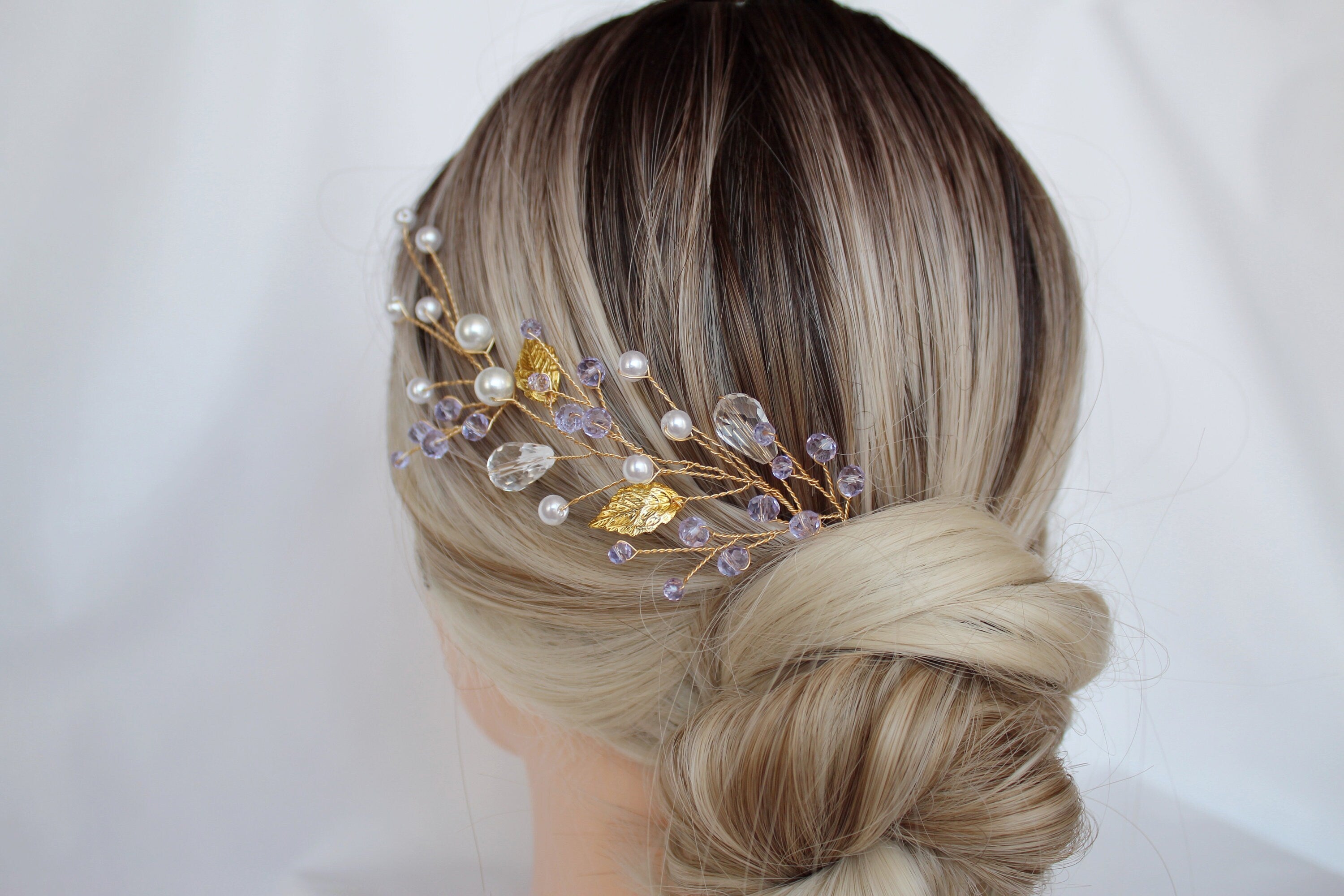 Purple Bridal Hair Pins: Lavender Leaf Headpiece