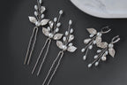 Silver Pearl Leaf Wedding Hair Pins: Bridal Rhinestone Accessory