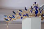 Blue and Gold Sapphire Crown, Bridal Wedding Tiara, Prom & Quinceañera Tiara