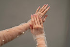 Pearl Fingerless Bridal Gloves, Long Tulle Sheer Sleeve