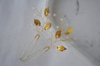 Gold Leaf Wedding Hair Pins: Crystal Bridal Hair Piece Set