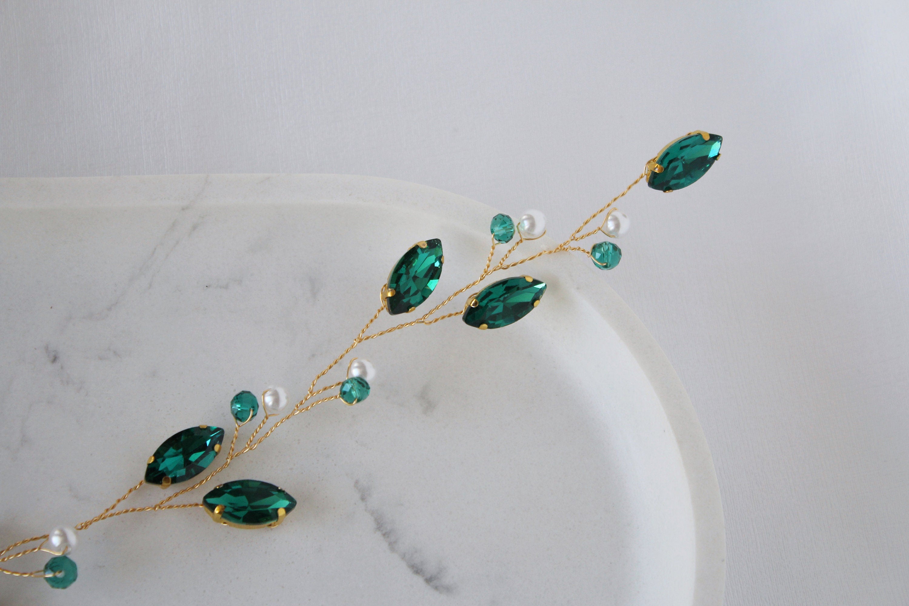 Emerald Hair Vine: Green Pearl Bridal Headpiece