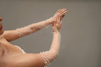 Pearl Fingerless Bridal Gloves, Long Tulle Sheer Sleeve