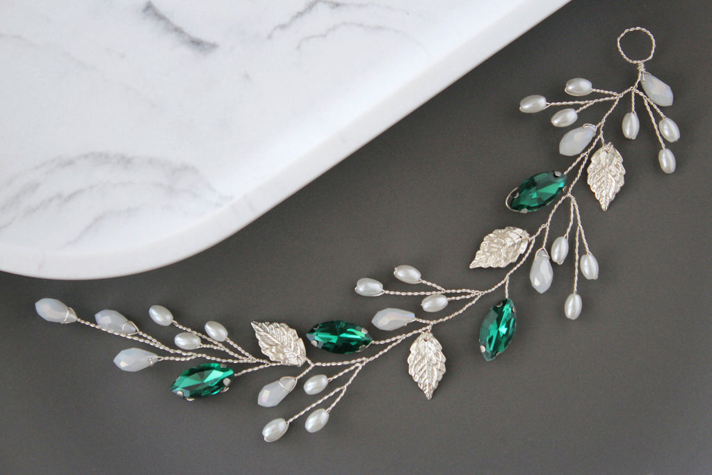 Emerald Bridal Hair Vine: Green Wedding Headpiece