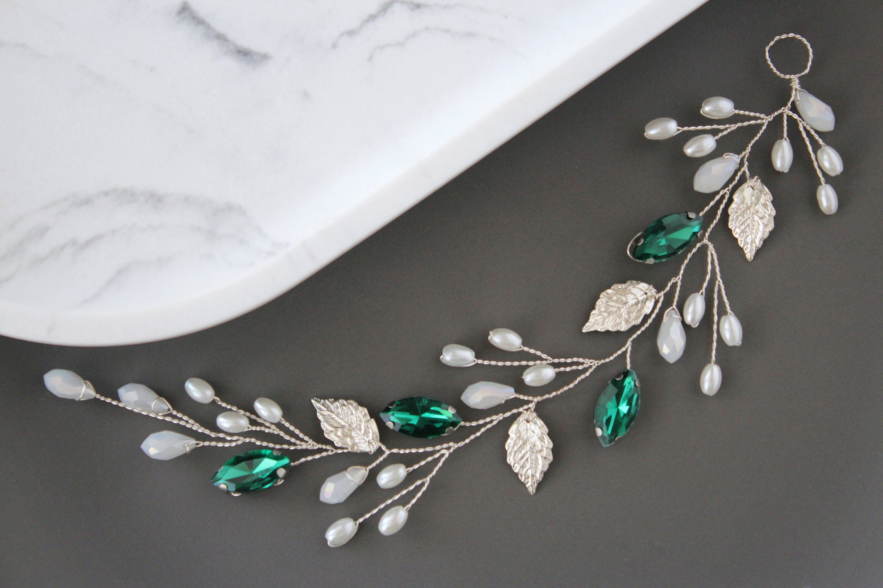 Emerald Bridal Hair Vine: Green Wedding Headpiece