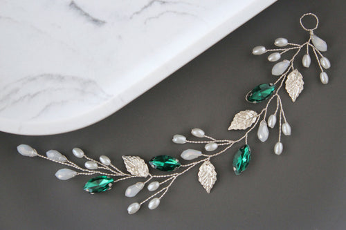 Emerald Bridal Hair Vine: Green Wedding Headpiece