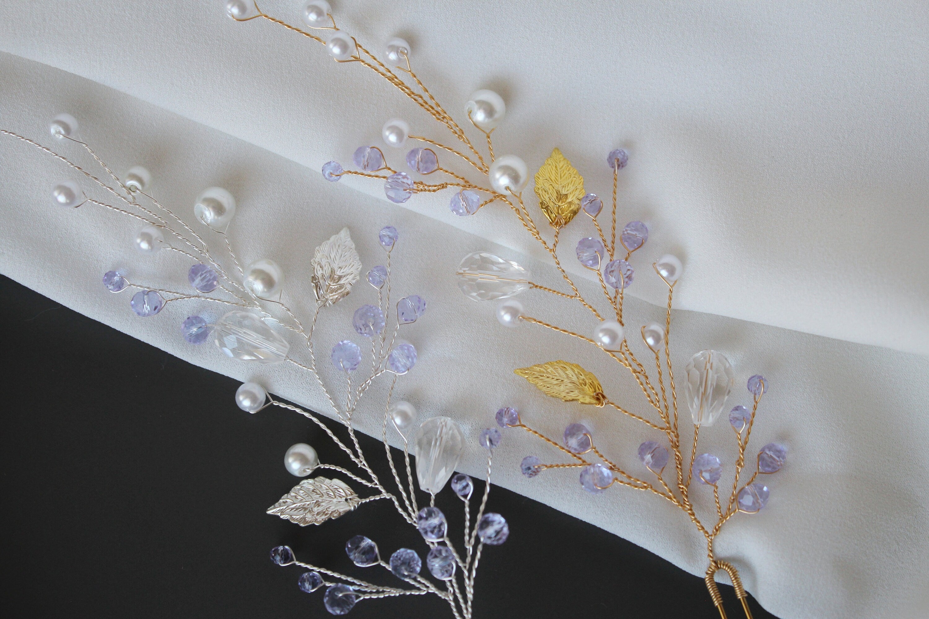 Purple Bridal Hair Pins: Lavender Leaf Headpiece