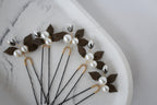Vintage Pearl Hair Pins: Bronze Leaf Bridal Hair Accessory