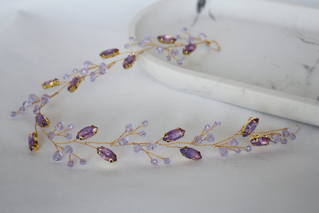 Lavender Crystal Hair Vine: Bridal Headpiece