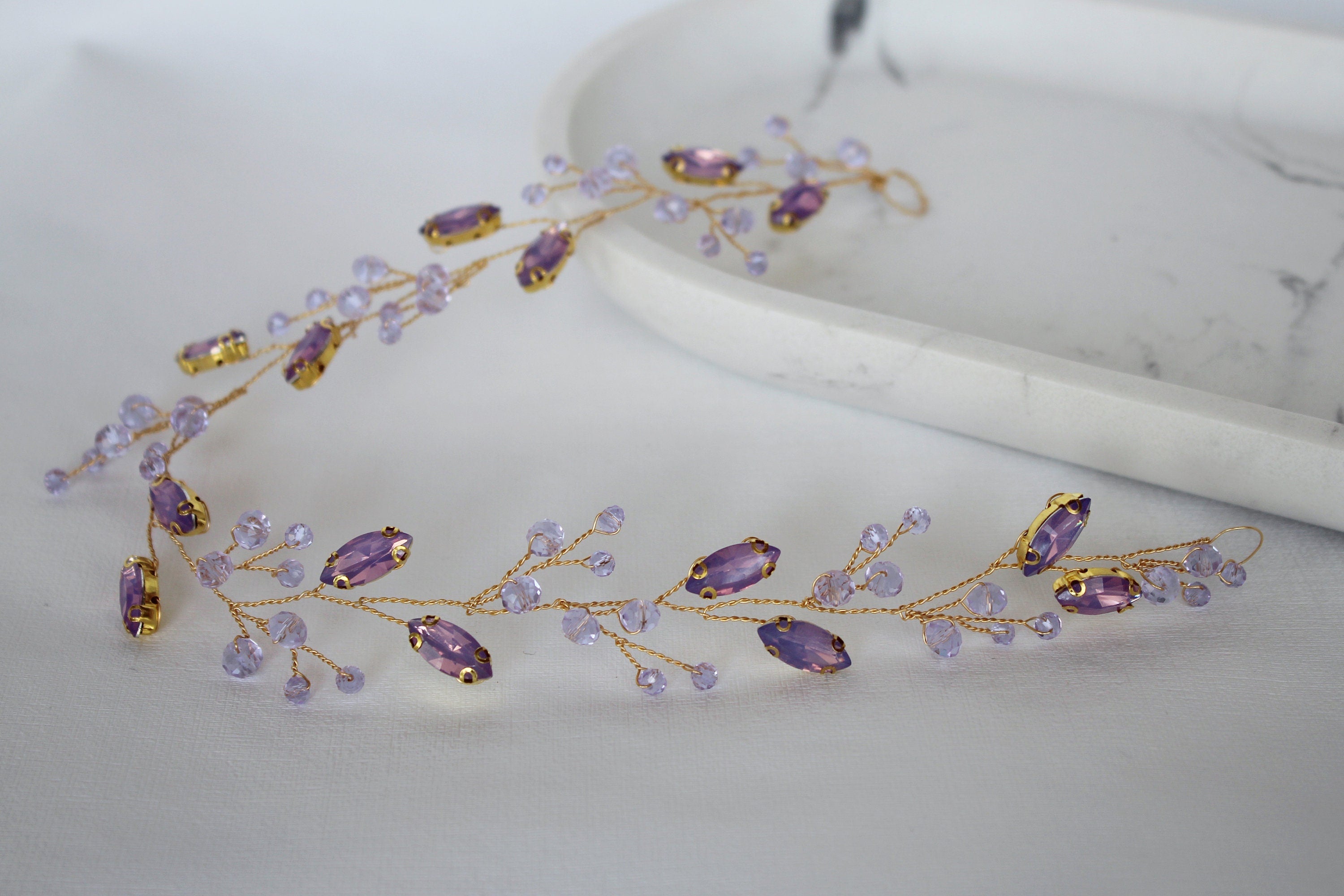 Lavender Crystal Hair Vine: Bridal Headpiece