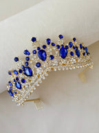 Sapphire Blue gold crown, Quinceanera tiara