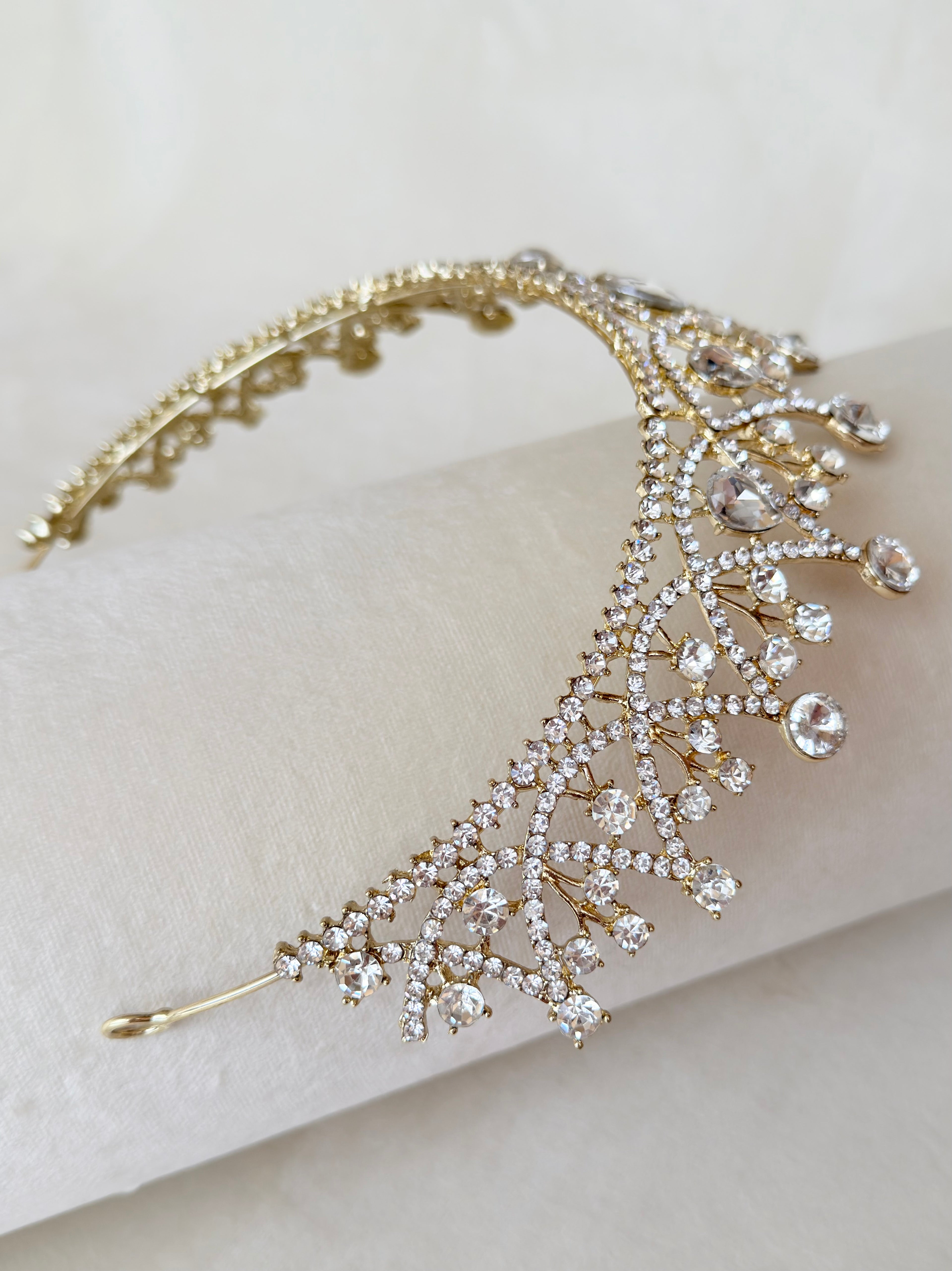 Aurora Gold Tiara – Royal Bridal Crown
