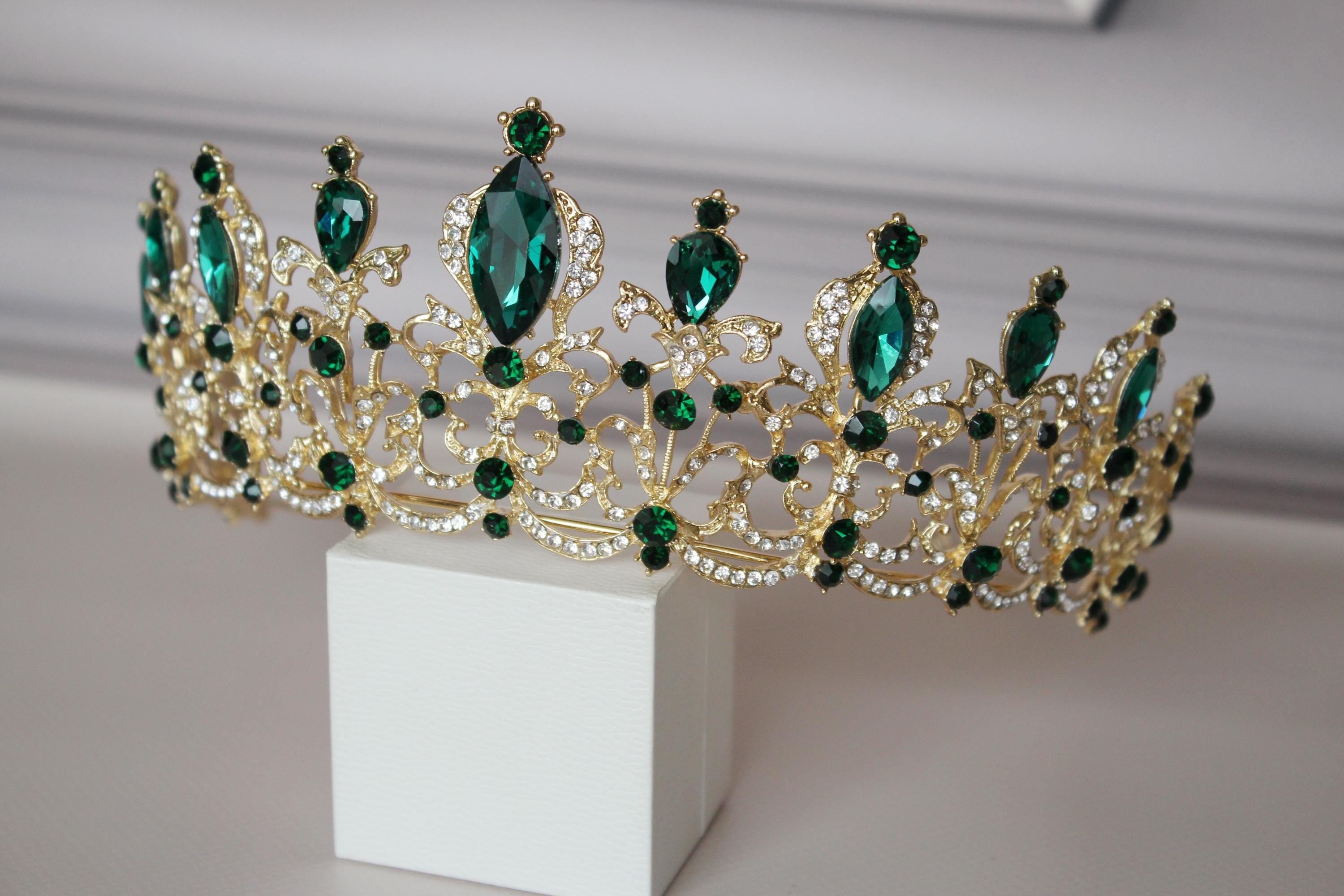 Green and Gold Bridal Tiara, Emerald Wedding Headpiece