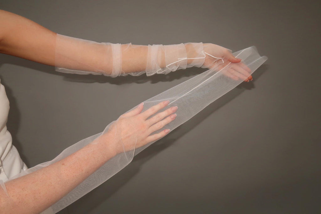 Minimalist Fingerless Gloves, Long Bridal Gloves