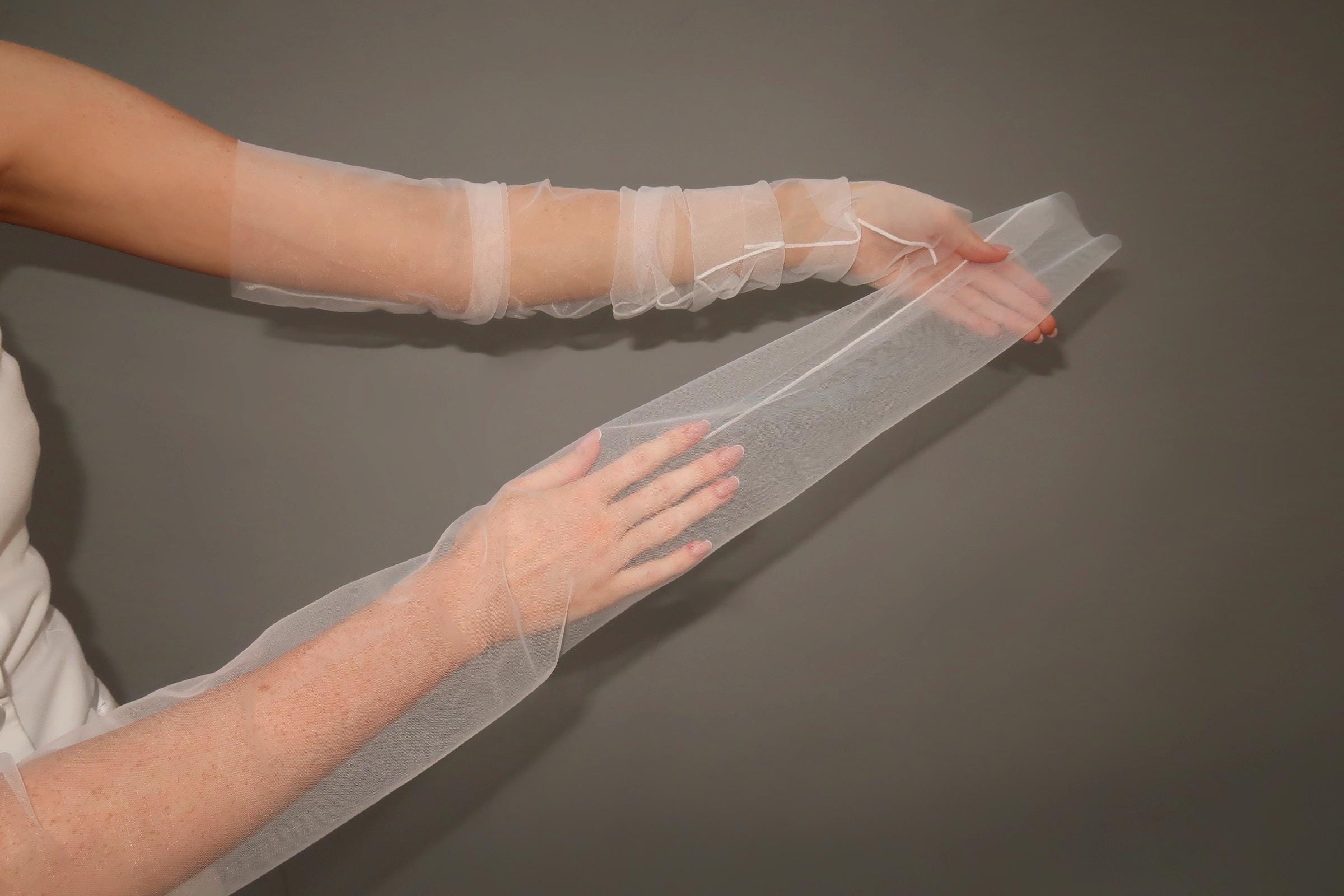 Minimalist Fingerless Gloves, Long Bridal Gloves