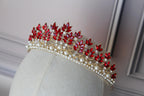Royal Red tiara, Gold and Pearl bridal tiara