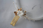 Gold Flower Wedding Hair Comb: Rhinestone Pearl Bridal Hairpiece