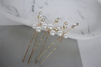 Pearl Crystal Wedding Hair Pins: Gold Bridal Hair Accessory, Set of 3
