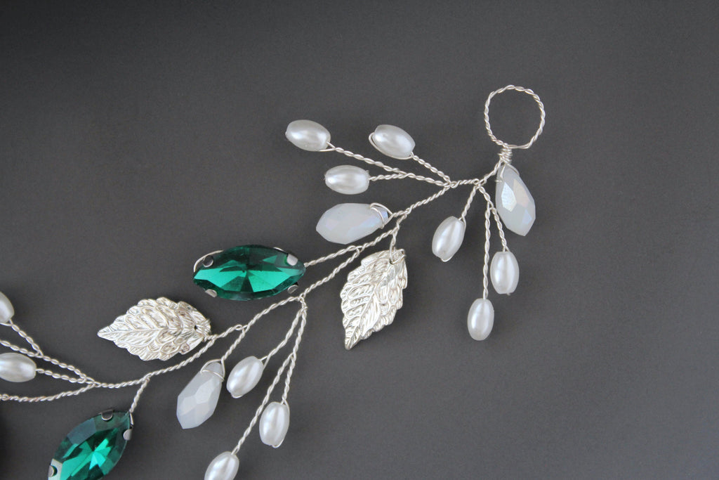 Emerald Bridal Hair Vine: Green Wedding Headpiece